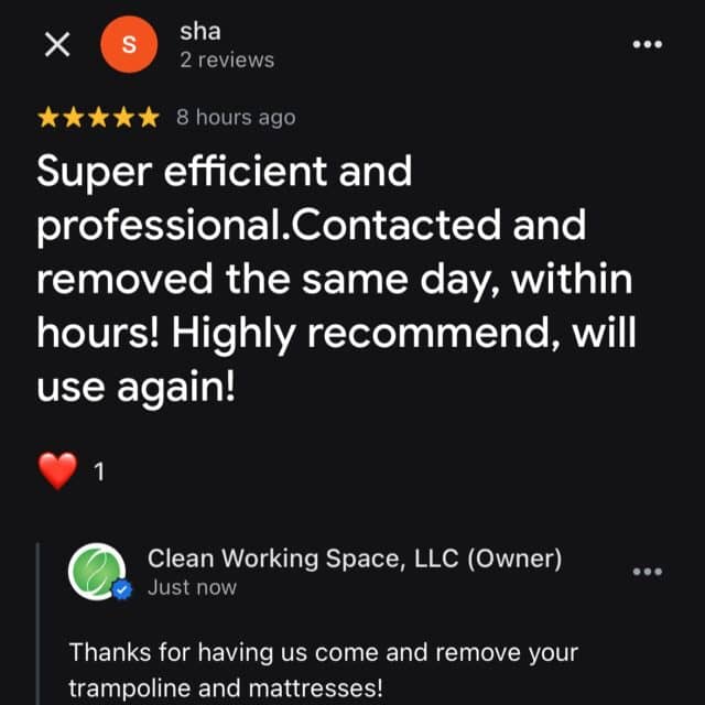 5-STARS! ⭐️⭐️⭐️⭐️⭐️✅ GET IT DONE!5-Star Google Reviews ⭐️⭐️⭐️⭐️⭐️💯% recommended on Facebook 🇺🇸 Simple. Affordable. Local. JUNK REMOVAL service! GET IT DONE! in AMERICA • 484.546.4870 🇺🇸🏠 Local, family-owned business♻️ Eco-friendly disposal practices👌🏻 Professional, reliable service👏🏻 Affordable pricingResidential✅ House, Garage, & Basement Clean Outs✅ Storage Unit Clean Outs✅ Play Set Demo/Removal✅ Shed & Hot Tub Demo/Removal✅ Pool & Deck Demo/Removal ✅ Decluttering & Removal of Unwanted Items Realtors, Property Managers, Insurance Companies✅ Residents/Tenants Moving In/Out✅ Home/Apartment Evictions✅ Storm Damage & OutbuildingsDECLUTTERING & JUNK REMOVAL✅ Same/Next Day/Schedule✅ Weekends by appointment✅ Declutter/Remove Unwanted ItemsClean Working Space, LLC… hire the local Junk Removal company you know, like, and trust. Licensed and Insured. Free Estimates📳 Message/Call us today! 484.546.4870Check out our website for more details and services!www.cleanworkingspace.comHomeowners, Rentals, Residential, Commercial, Property Managers…✅ We communicate. ✅ We show up. ✅ We GET IT DONE🏷 Discounts: Veterans, First Responders, Seniors & Churches, We accept: Cash, Venmo, PayPal (credit cards)Appliance Removal, E-Waste Removal, Storage Unit Clean Outs, Garage Clean Outs, Real Estate, Foreclosure, Eviction & Estate Clean Outs, Furniture Removal, Commercial Business Services, Hoarder House Clean outs, Construction Debris Removal, Property Management Services, Tire Removal, Hot Tub Removal, Yard Debris Removal, Shed Removal, and Mattress Removal. And more…